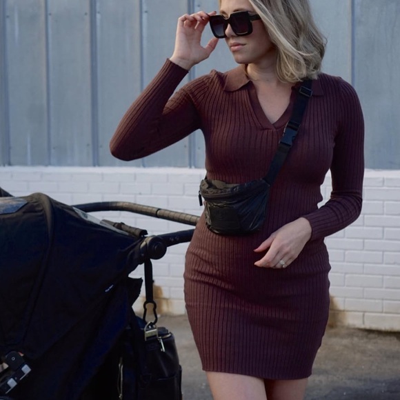 Active USA Brown Long Sleeve Polo Collar Bodycon Dress - Picture 1 of 5